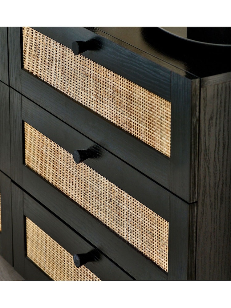 Julian Bowen Black Padstow Rattan 6 Drawer Chest - Image 4 of 4