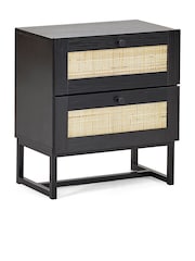 Julian Bowen Black Padstow Rattan 2 Drawer Bedside Table - Image 2 of 4