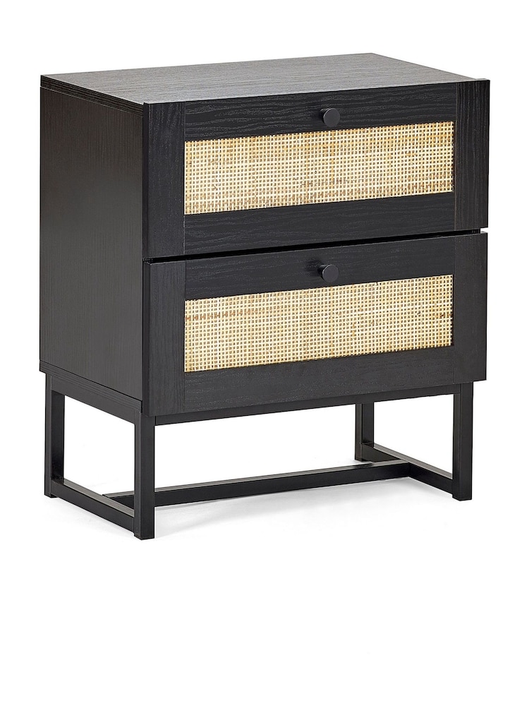 Julian Bowen Black Padstow Rattan 2 Drawer Bedside Table - Image 2 of 4