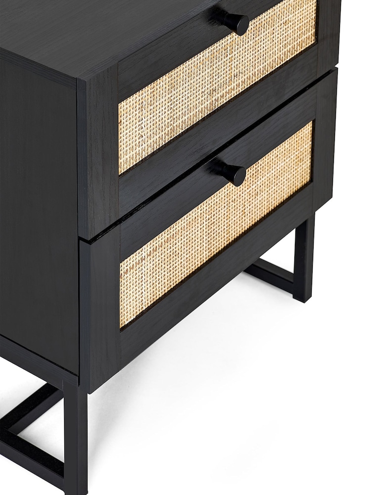Julian Bowen Black Padstow Rattan 2 Drawer Bedside Table - Image 4 of 4