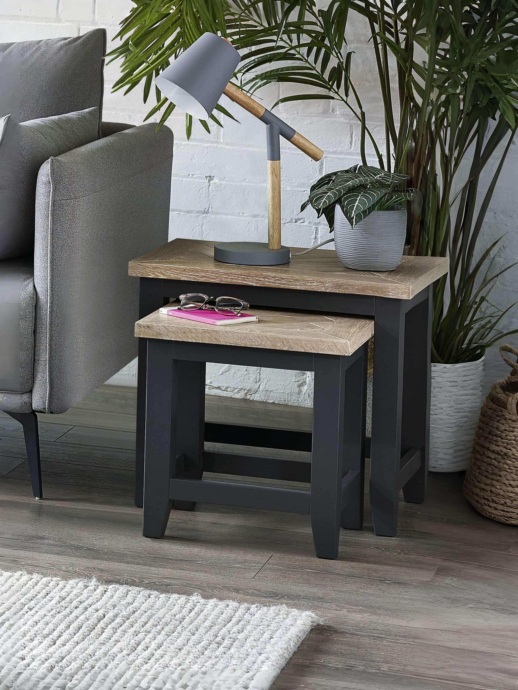 B&Q - Bordeaux Pair Of Grey And Oak Nesting Side TablesTwo ToneSet Of 2Parquet TopWoodHeight: 50 X Width: 56 X Depth: 38Cm - Image 7
