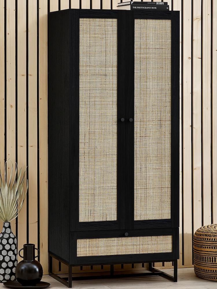 Julian Bowen Black Padstow Rattan Double Wardrobe - Image 1 of 4