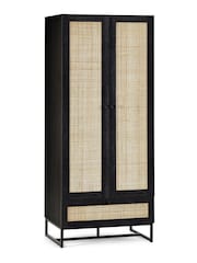 Julian Bowen Black Padstow Rattan Double Wardrobe - Image 2 of 4