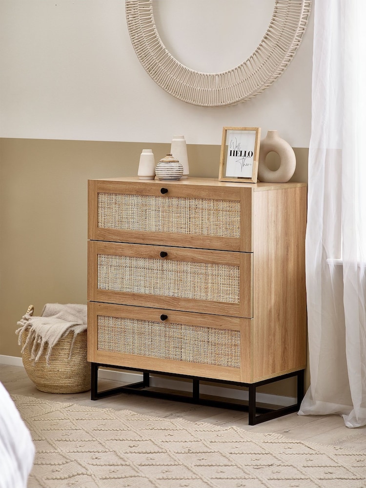 Julian Bowen Brown Padstow Rattan 3 Drawer Chest - Image 1 of 4