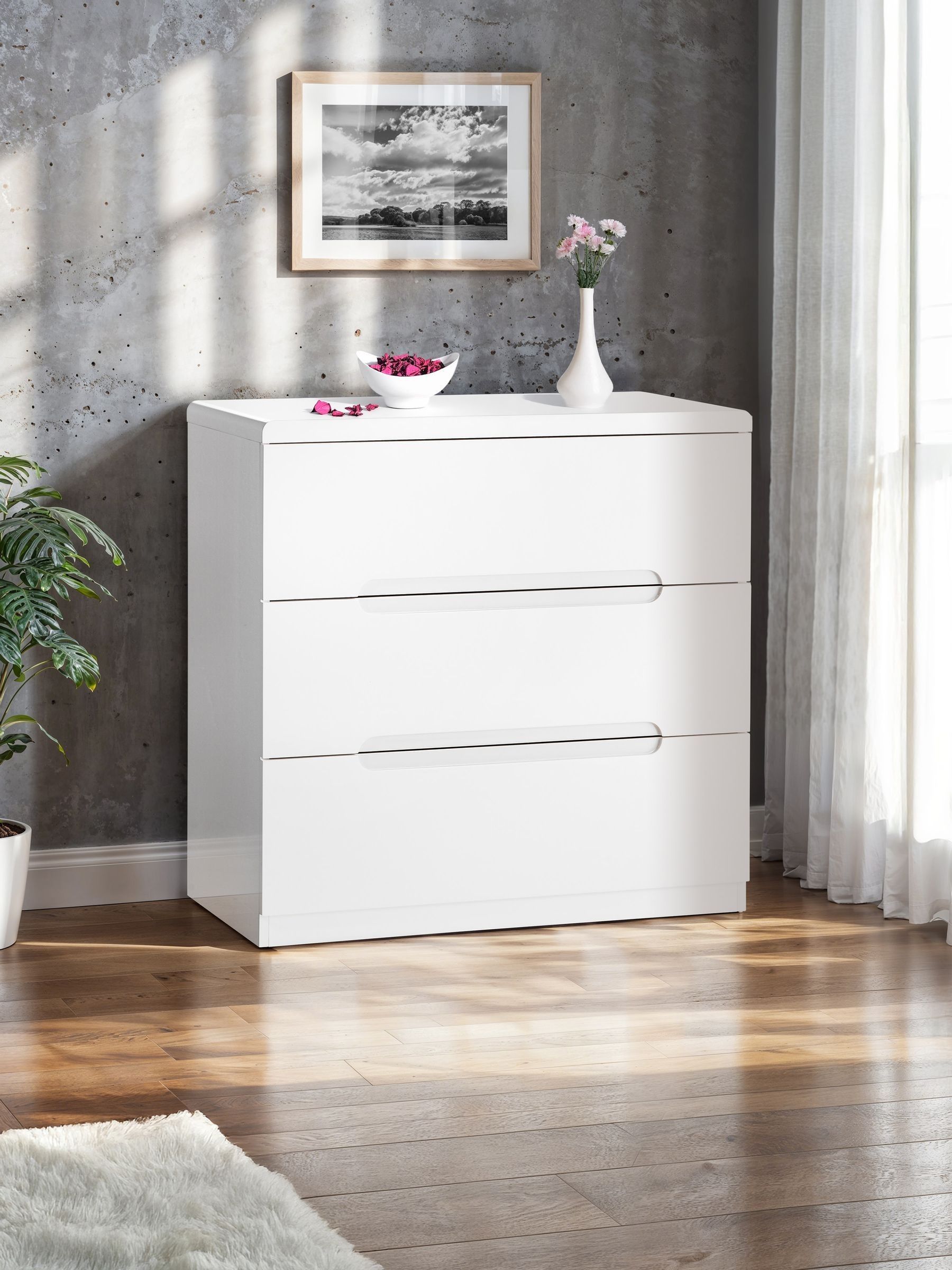 Julian Bowen Manhattan Chest of Drawers, 3 Drawer, Gloss White - H81xD40cm | Traditional Drawer Storage Organiser, 3 Drawers, Dresser for Bedroom, Living Room & Hallway - Image 7