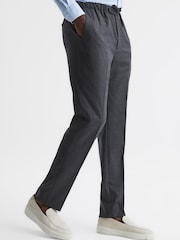 Reiss Charcoal Elford Slim Fit Wool Elasticated Waist Trousers - Image 1 of 6