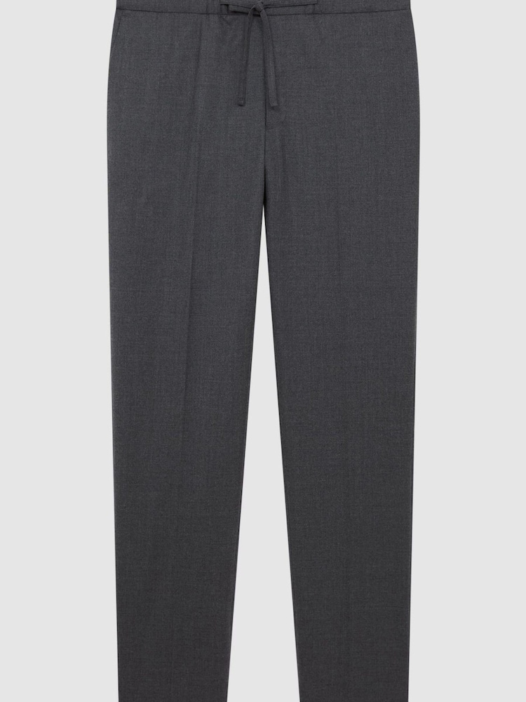 Reiss Charcoal Elford Slim Fit Wool Elasticated Waist Trousers - Image 2 of 6