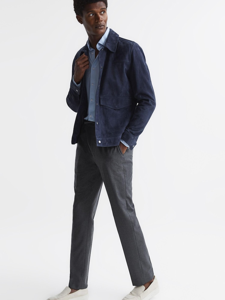 Reiss Charcoal Elford Slim Fit Wool Elasticated Waist Trousers - Image 6 of 6