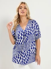 Yours Curve Blue Pleated Front Jersey Top - Image 1 of 6