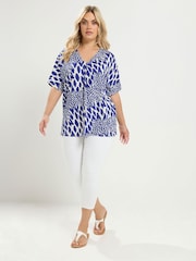 Yours Curve Blue Pleated Front Jersey Top - Image 2 of 6