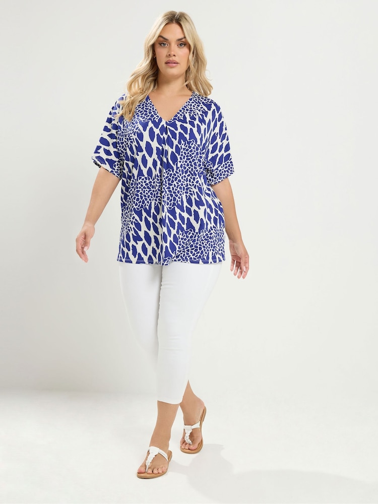 Yours Curve Blue Pleated Front Jersey Top - Image 2 of 6
