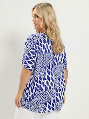 Yours Curve Blue Pleated Front Jersey Top - Image 3 of 6