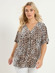Yours Curve Brown Pleated Front Jersey Top - Image 1 of 6