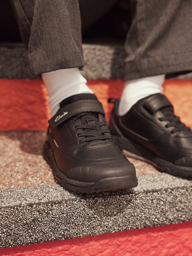 Clarks Black Multi Fit Leather Steggy Stride Shoes - Image 1 of 8