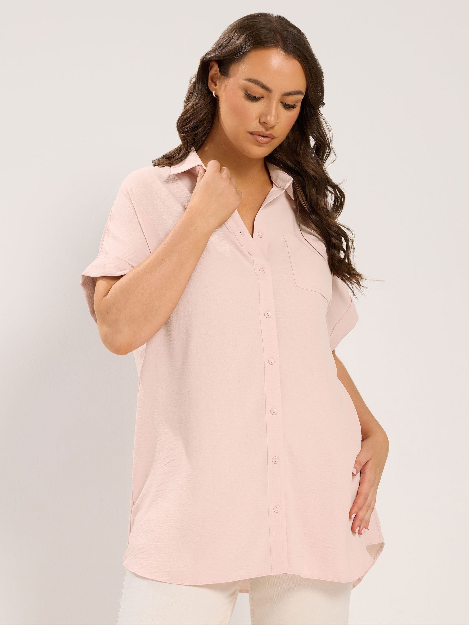 Yours Curve Women's Pink Grown On Sleeve Shirt
