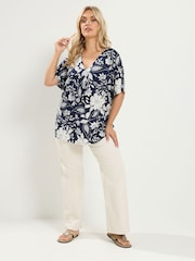 Yours Curve Dark Blue Pleated Front Jersey Top - Image 3 of 6