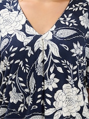 Yours Curve Dark Blue Pleated Front Jersey Top - Image 4 of 6