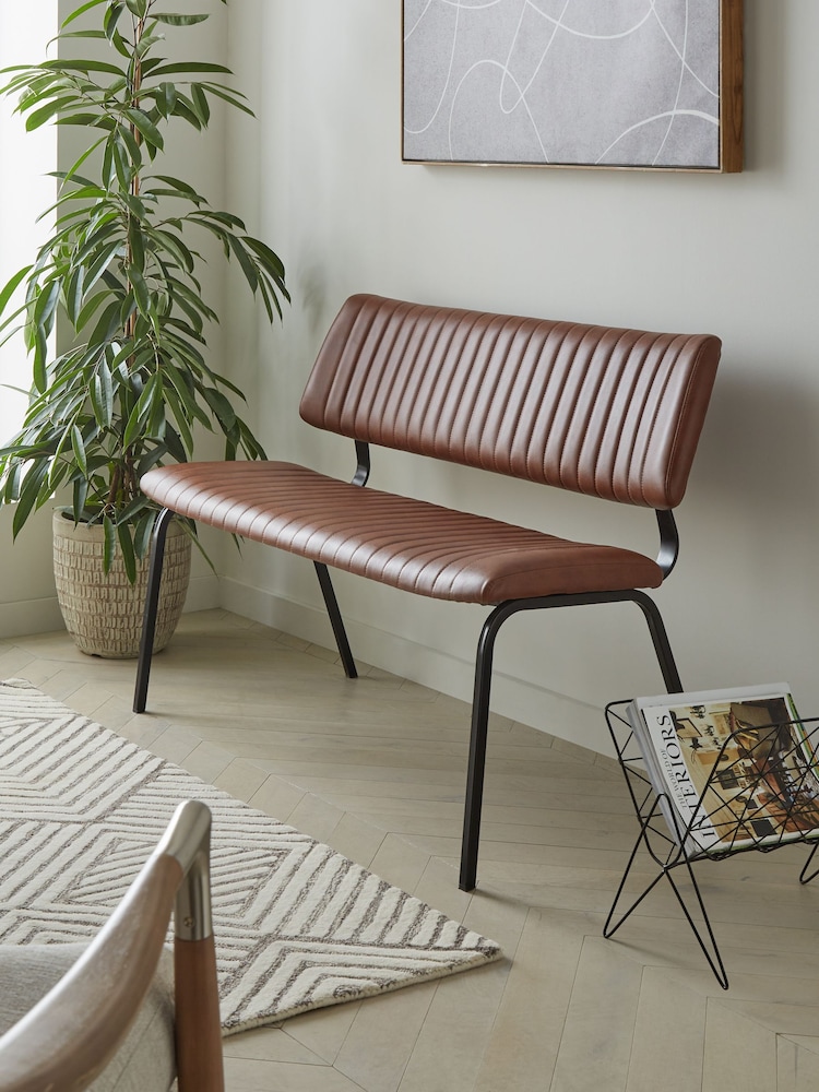 Faux Leather Tan Brown Aiden Dining Bench - Image 2 of 8