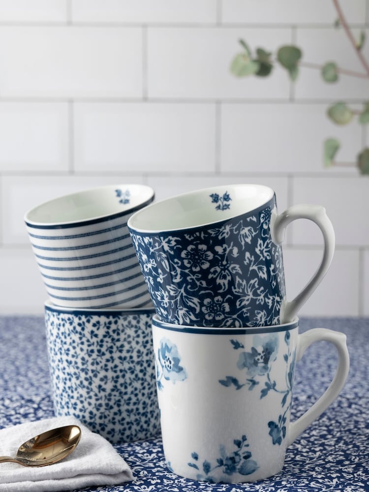 Laura Ashley Set of 4 Blue mugs Blueprint Collectables - Image 1 of 2