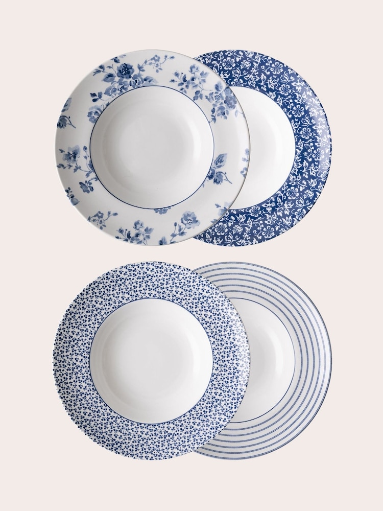 Laura Ashley Set of 4 Blue Blueprint Collectables 22cm Deep Plates - Image 1 of 3