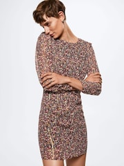 Mango Printed Cut Out Detail Black Dress - Image 1 of 6