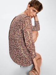 Mango Printed Cut Out Detail Black Dress - Image 4 of 6
