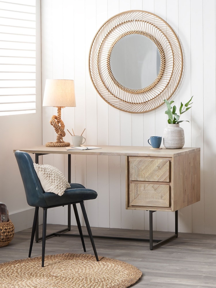 Pacific Brown Marca Acacia Wood 2 Drawer Desk - Image 1 of 4
