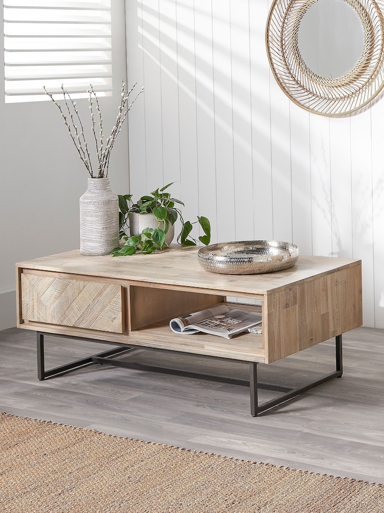 Pacific Brown Marca Acacia Wood 2 Drawer Coffee Table - Image 1 of 4
