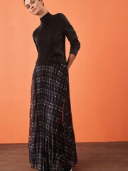 Charcoal Grey Checked Pleated Mesh Maxi Skirt - Image 1 of 5