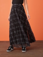 Charcoal Grey Checked Pleated Mesh Maxi Skirt - Image 3 of 5