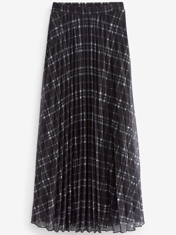 Charcoal Grey Checked Pleated Mesh Maxi Skirt - Image 5 of 5