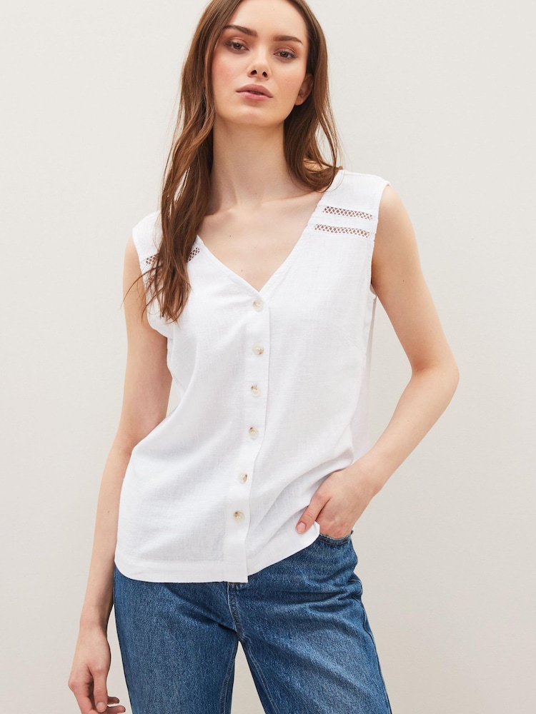 White Linen Blend Button Through Top - Image 1 of 4