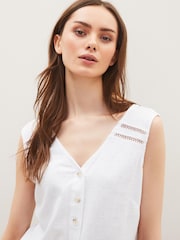 White Linen Blend Button Through Top - Image 3 of 4