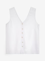 White Linen Blend Button Through Top - Image 4 of 4