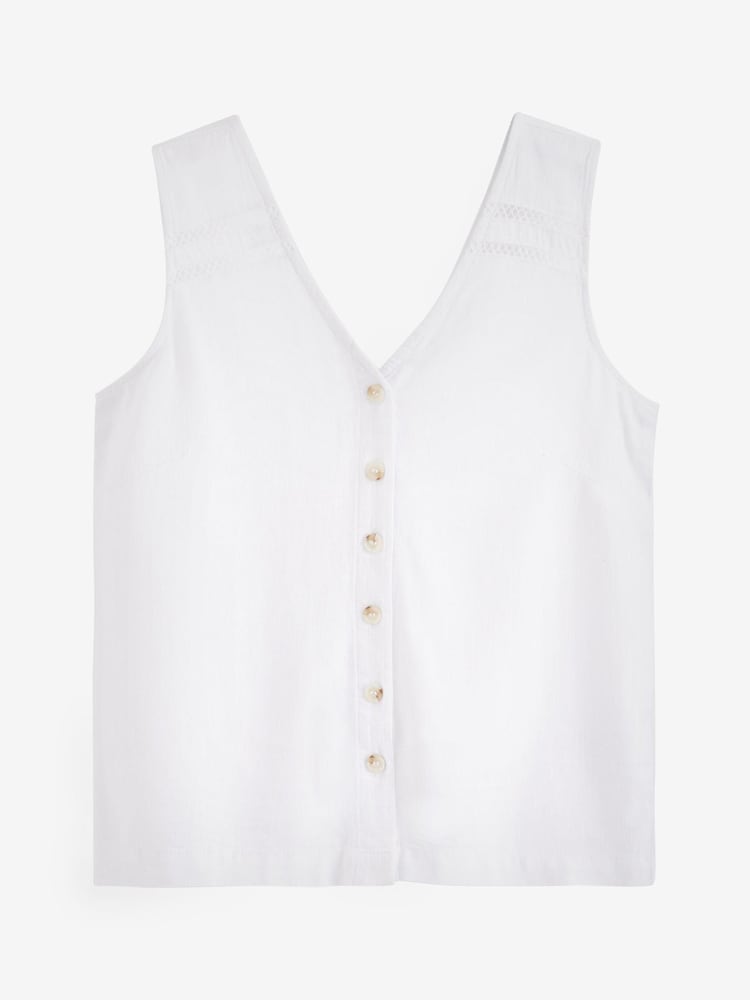 White Linen Blend Button Through Top - Image 4 of 4