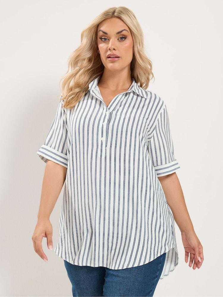 Yours Curve Cream Overhead Half Placket Shirt - Image 1 of 6 Yours Curve Cream Overhead Half Placket Shirt - Image 1 of 6