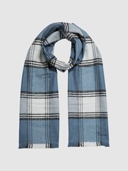 Reiss Airforce Blue Belair Check Wool Blend Scarf - Image 1 of 4