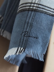Reiss Airforce Blue Belair Check Wool Blend Scarf - Image 3 of 4