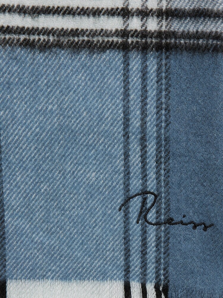 Reiss Airforce Blue Belair Check Wool Blend Scarf - Image 4 of 4