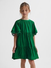 Reiss Green Alivia Junior Lace Sleeve Dress - Image 1 of 8