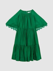 Reiss Green Alivia Junior Lace Sleeve Dress - Image 2 of 8