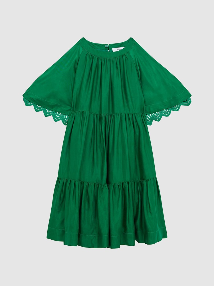 Reiss Green Alivia Junior Lace Sleeve Dress - Image 2 of 8