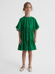 Reiss Green Alivia Junior Lace Sleeve Dress - Image 3 of 8