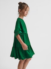 Reiss Green Alivia Junior Lace Sleeve Dress - Image 6 of 8