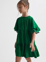 Reiss Green Alivia Junior Lace Sleeve Dress - Image 7 of 8