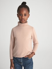 Reiss Pink Carey Cotton Blend Roll Neck Top - Image 1 of 1