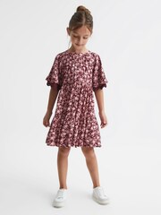 Reiss Pink Alivia Senior Lace Sleeve Printed Dress - Image 1 of 8