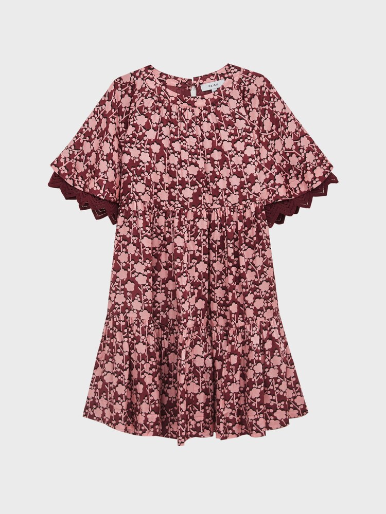 Reiss Pink Alivia Senior Lace Sleeve Printed Dress - Image 2 of 8