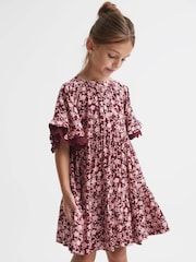 Reiss Pink Alivia Senior Lace Sleeve Printed Dress - Image 6 of 8