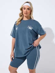 Yours Curve Blue Side Contrast Stripe Shorts - Image 1 of 6